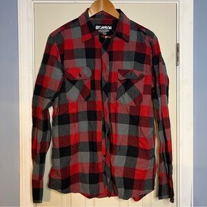 EUC Carbon Men's Long Sleeve Red Flannel Button Up Sz L 100% Cotton